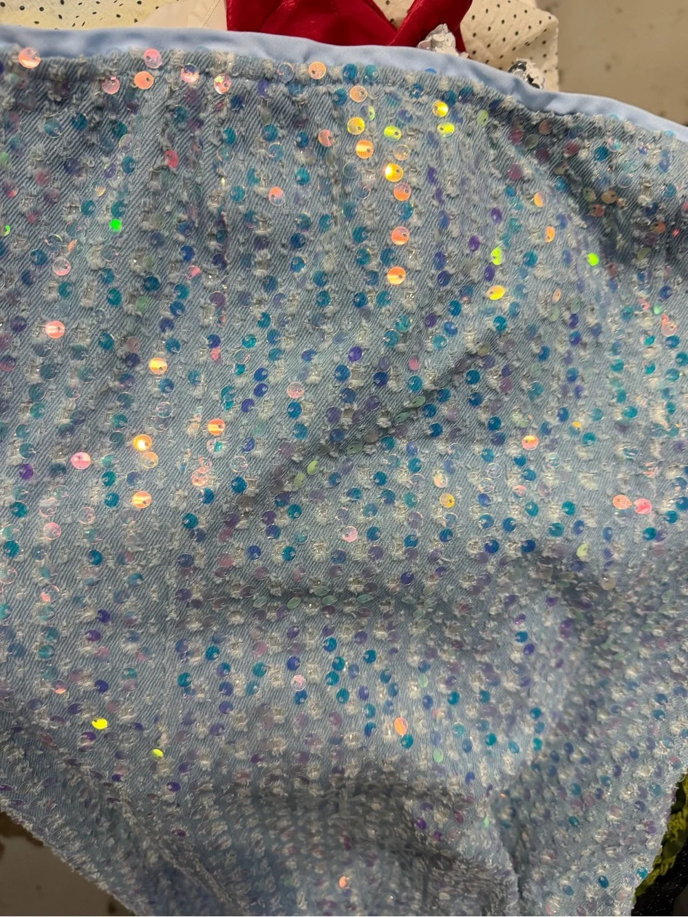 Superdown Claudia Sequin Denim dress mini Strapless Iridescent Revolve S